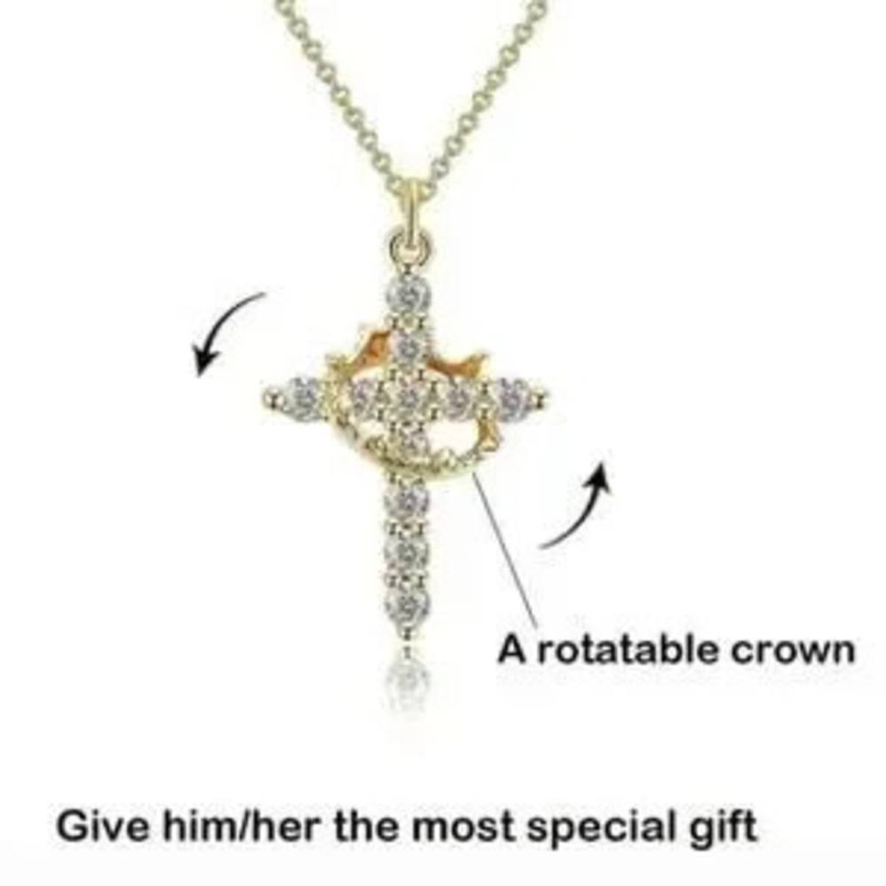 18k Gold Plated Cross & Crown Necklace Men's Women's Christmas Birthday Gift NEW